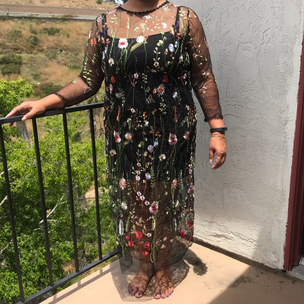 Black Floral Mesh Dress